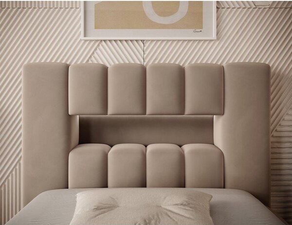 Svetlohnedá čalúnená jednolôžková posteľ s úložným priestorom s roštom 90x200 cm Lamica – ELTAP