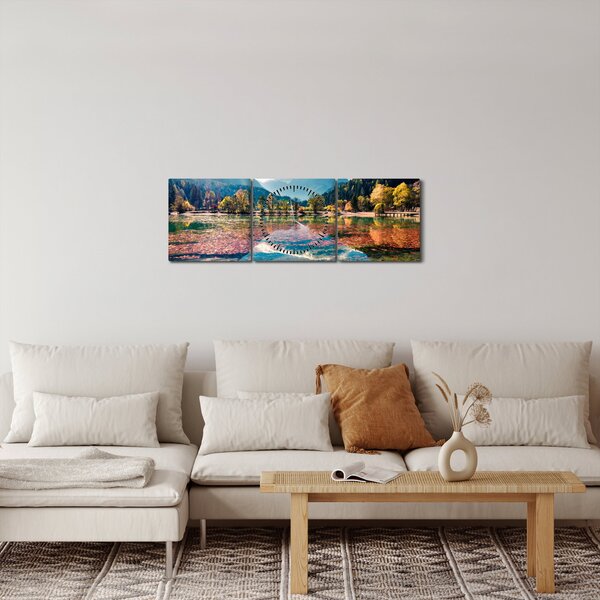 Obraz - Jazero Jasna, Gozd Martuljek, Julské Alpy, Slovinsko (s hodinami) (90x30 cm)