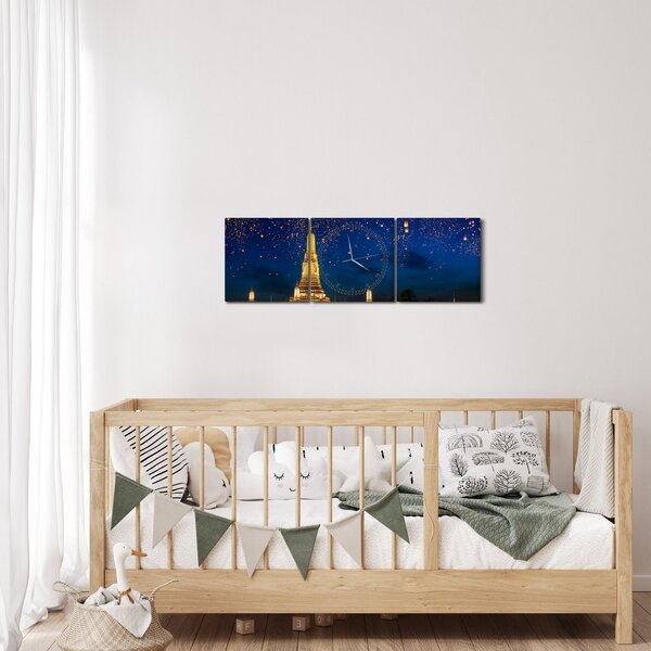 Obraz - Lampióny šťastia, Bangkok (s hodinami) (90x30 cm)