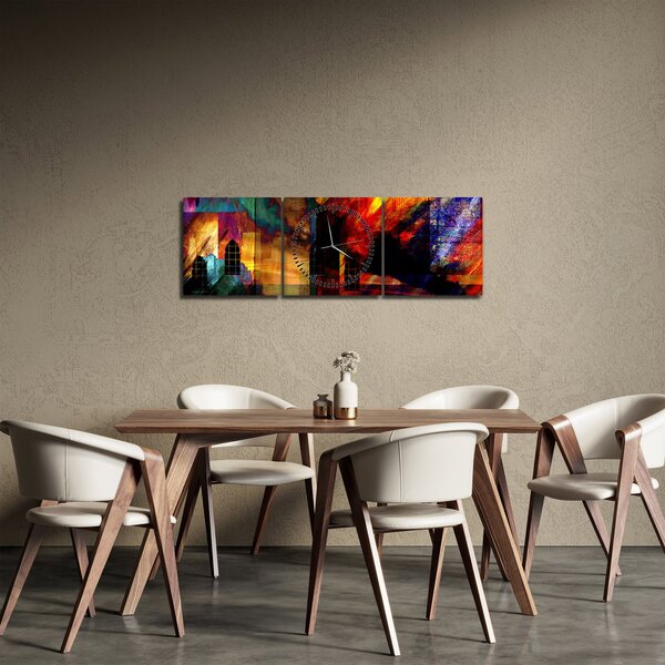 Obraz - Farebná abstrakcia mesta (s hodinami) (90x30 cm)