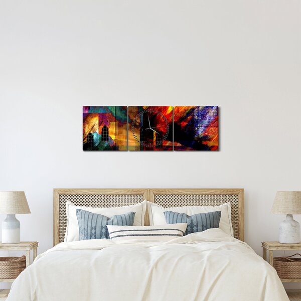 Obraz - Farebná abstrakcia mesta (s hodinami) (90x30 cm)