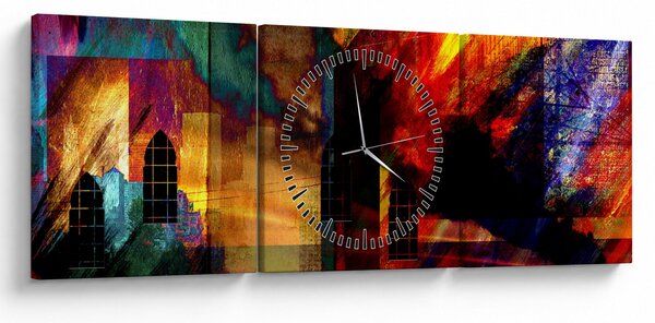 Obraz - Farebná abstrakcia mesta (s hodinami) (90x30 cm)