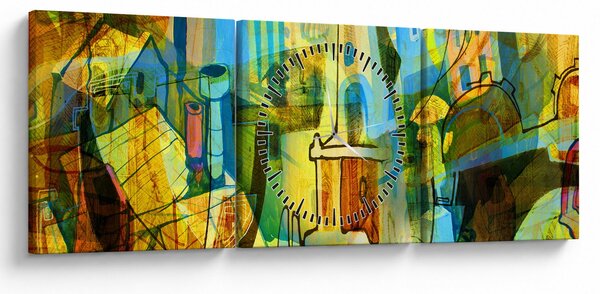 Obraz - Architektúra, kubistická abstrakcia (s hodinami) (90x30 cm)