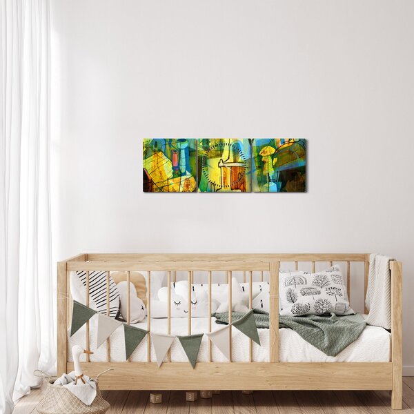 Obraz - Architektúra, kubistická abstrakcia (s hodinami) (90x30 cm)