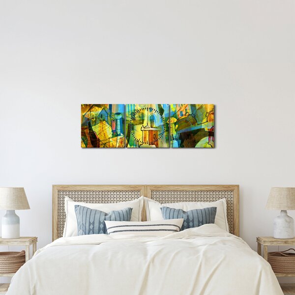 Obraz - Architektúra, kubistická abstrakcia (s hodinami) (90x30 cm)