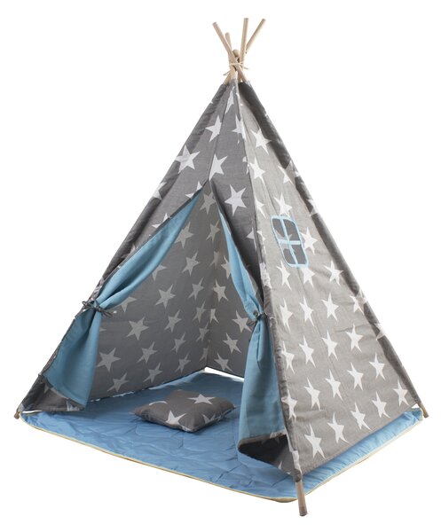 Aga4Kids Detské teepee Hviezdy Sivomodre