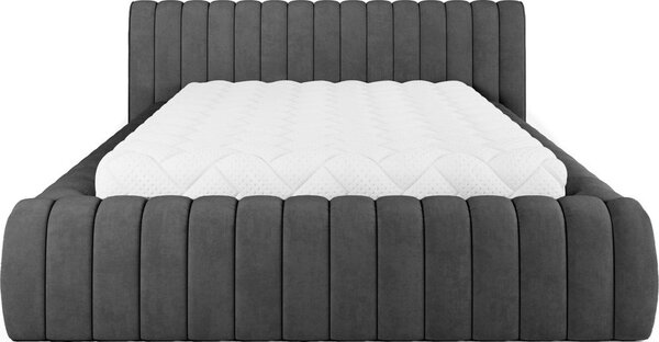 Tmavosivá čalúnená dvojlôžková posteľ s úložným priestorom s roštom 140x200 cm Carilla – ELTAP