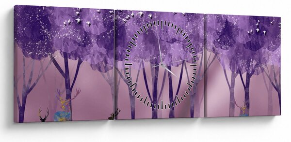 Obraz - Jelene v magickom lese (s hodinami) (90x30 cm)