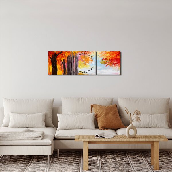Obraz - Olejomaľba, farebná jeseň (s hodinami) (90x30 cm)