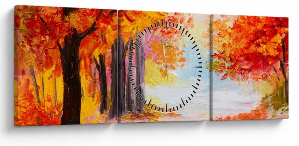 Obraz - Olejomaľba, farebná jeseň (s hodinami) (90x30 cm)