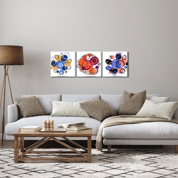 Obraz farebných kruhov (s hodinami) (90x30 cm)