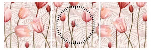 Obraz - Ružové tulipány (s hodinami) (90x30 cm)