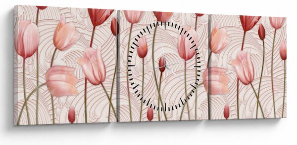 Obraz - Ružové tulipány (s hodinami) (90x30 cm)