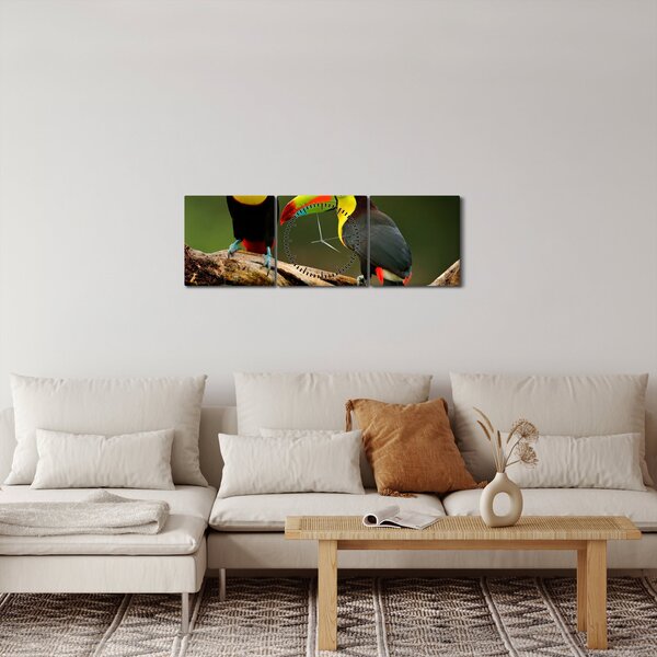 Obraz sediacich tukanov, Costa Rica (s hodinami) (90x30 cm)