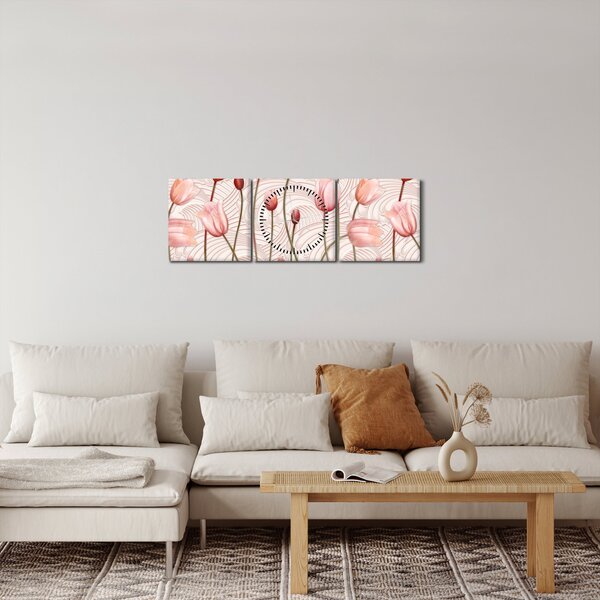 Obraz - Ružové tulipány (s hodinami) (90x30 cm)