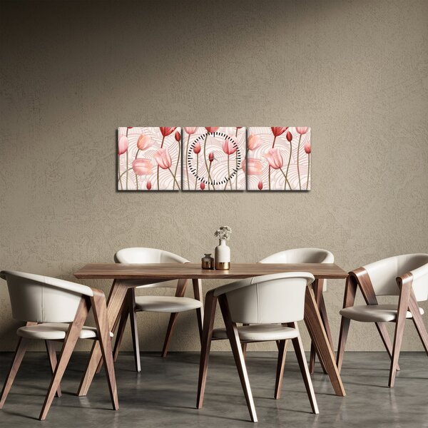 Obraz - Ružové tulipány (s hodinami) (90x30 cm)