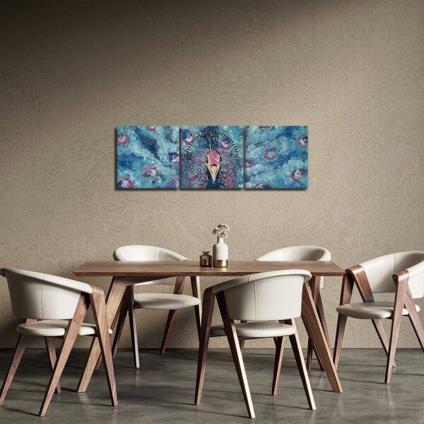 Obraz maľovaného páva (s hodinami) (90x30 cm)