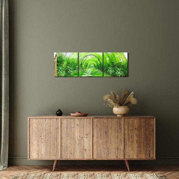 Obraz - Výhľad na tropickú záhradu (s hodinami) (90x30 cm)