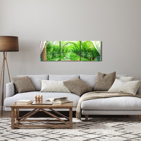 Obraz - Výhľad na tropickú záhradu (s hodinami) (90x30 cm)