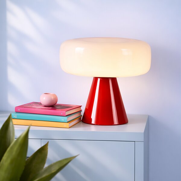 Retro stolná lampa červená s bielou - Knob