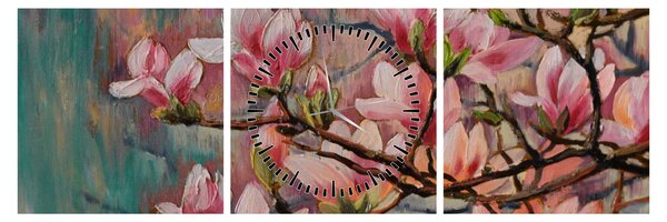Obraz - Olejomaľba, Rozkvitnutá sakura (s hodinami) (90x30 cm)