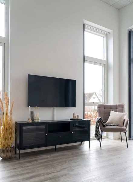 MUZZA TV stolík BALBY 150 x 35 cm kovový čierny