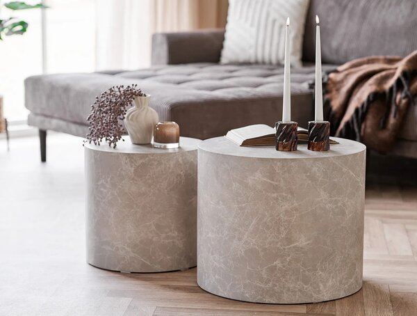 MUZZA Set 2 konferenčných stolíkov CERNOS Ø 38 / Ø 48 cm béžový mramor