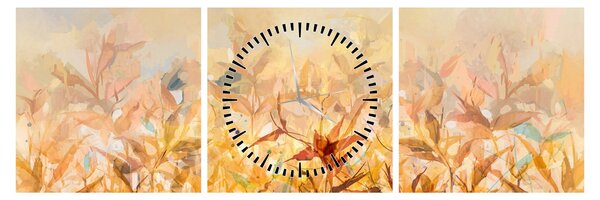 Obraz - Listy vo farbách jesene, olejomaľba (s hodinami) (90x30 cm)