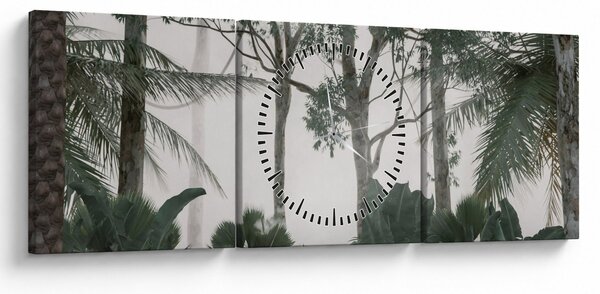 Obraz - Jungle v rannej hmle (s hodinami) (90x30 cm)