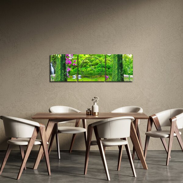 Obraz - Čarovná záhrada s labuťami (s hodinami) (90x30 cm)