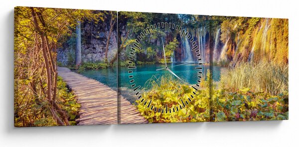 Obraz - Plitvické jazerá, Chorvátsko (s hodinami) (90x30 cm)