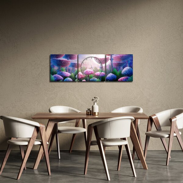 Obraz - Huby pri splne, grafika (s hodinami) (90x30 cm)