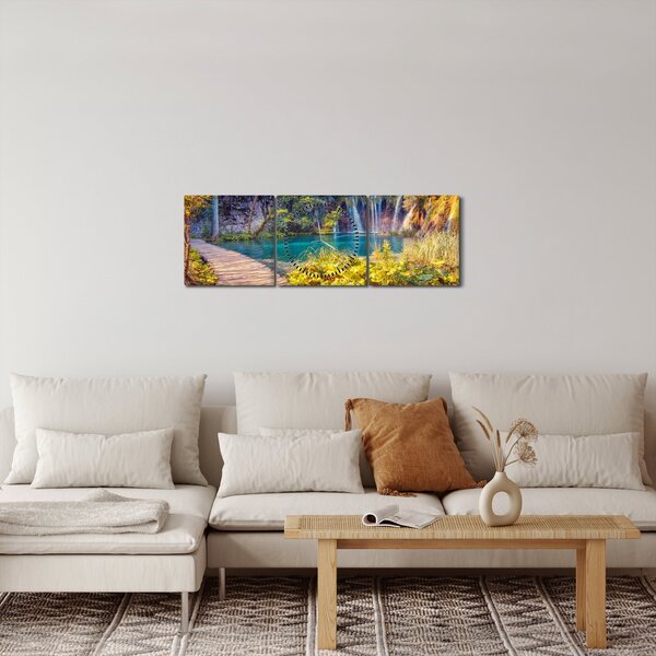 Obraz - Plitvické jazerá, Chorvátsko (s hodinami) (90x30 cm)