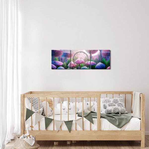 Obraz - Huby pri splne, grafika (s hodinami) (90x30 cm)