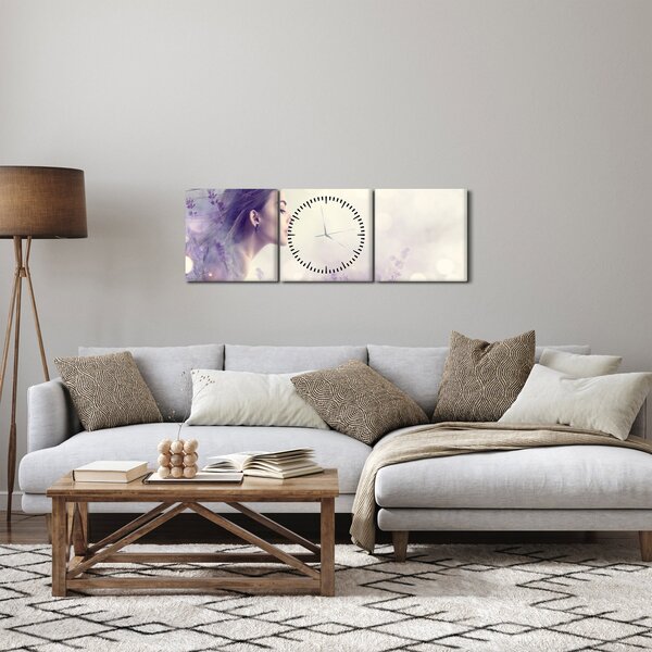 Obraz ženy s levanduľami (s hodinami) (90x30 cm)