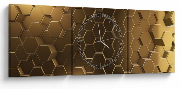 Obraz - Zlaté hexagóny (s hodinami) (90x30 cm)