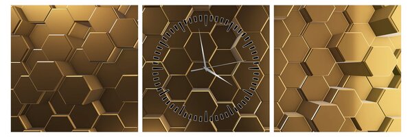 Obraz - Zlaté hexagóny (s hodinami) (90x30 cm)