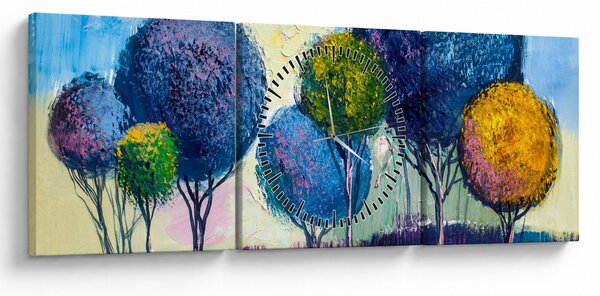 Obraz kopulovitých stromov, olejomaľba (s hodinami) (90x30 cm)