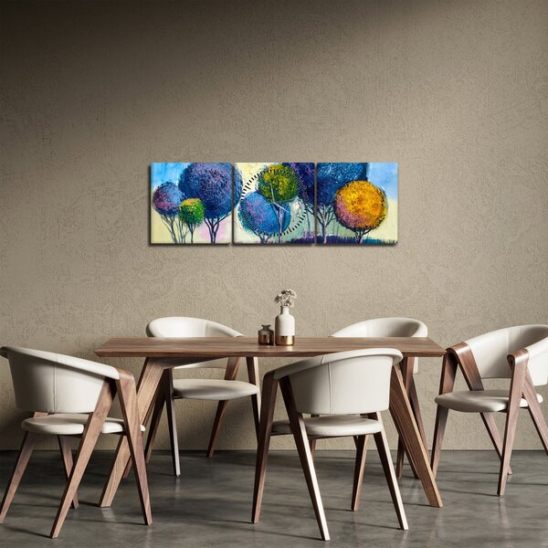 Obraz kopulovitých stromov, olejomaľba (s hodinami) (90x30 cm)