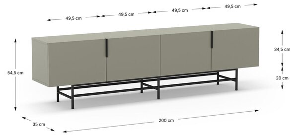 MUZZA TV stolík EDZIO 200 x 55 cm zelený