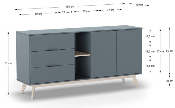 MUZZA Komoda COSI 165 x 81 cm modrá