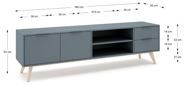MUZZA TV stolík COSI 180 x 53 cm modrý