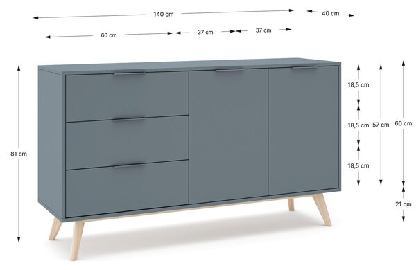 MUZZA Komoda COSI 140 x 81 cm modrá
