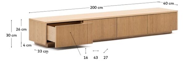 MUZZA TV stolík Elvine 200 × 30 cm dubový