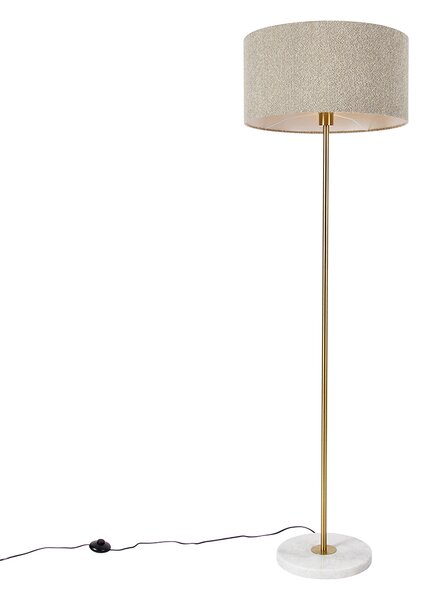 Moderne vloerlamp messing met boucle kap taupe 50cm - Kaso