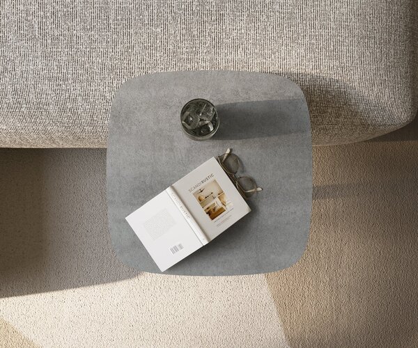 DELIFE Konferenčný stolík Edge zaoblený 50×50 cm keramika betónová sivá Eleny nerezová oceľ kefovaná