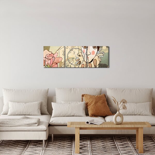 Obraz - Kubizmus - harlequin and rose (s hodinami) (90x30 cm)