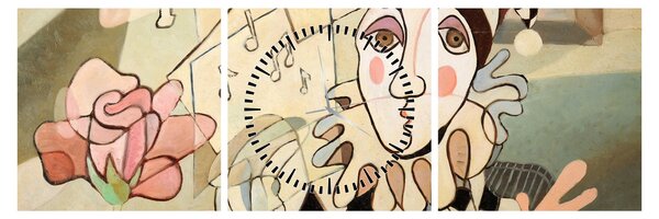 Obraz - Kubizmus - harlequin and rose (s hodinami) (90x30 cm)