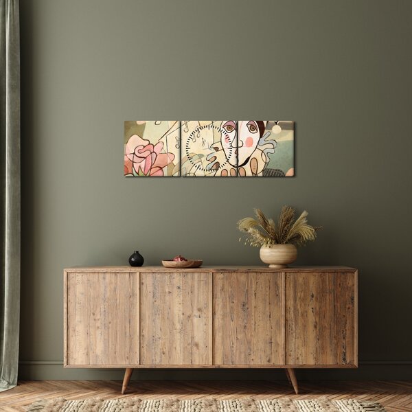 Obraz - Kubizmus - harlequin and rose (s hodinami) (90x30 cm)