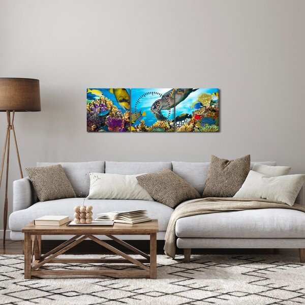 Obraz koralového útesu (s hodinami) (90x30 cm)
